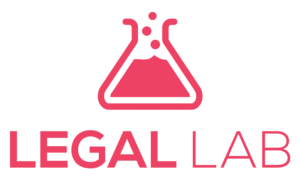 Legal Lab logo. An Erlenmeyer flask with bubbling liquid inside of it. The letters Legal Lab underneath.